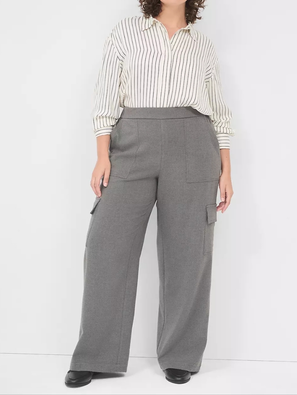 NWT Lane Bryant 18 Long Gray Wide Leg Pull On Elastic Waist Cargo Pants